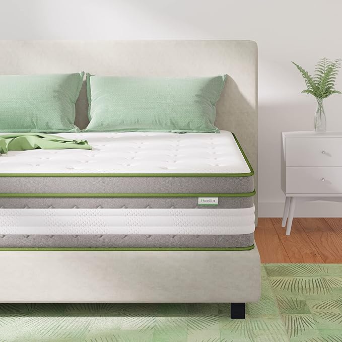 Novilla Queen Mattress, 12 Inch Hybrid Pillow Top Queen Size Mattress in a Box with Gel Memory Foam & Individually Wrapped Pocket Coils Innerspring for a Cozy & Peaceful Sleep