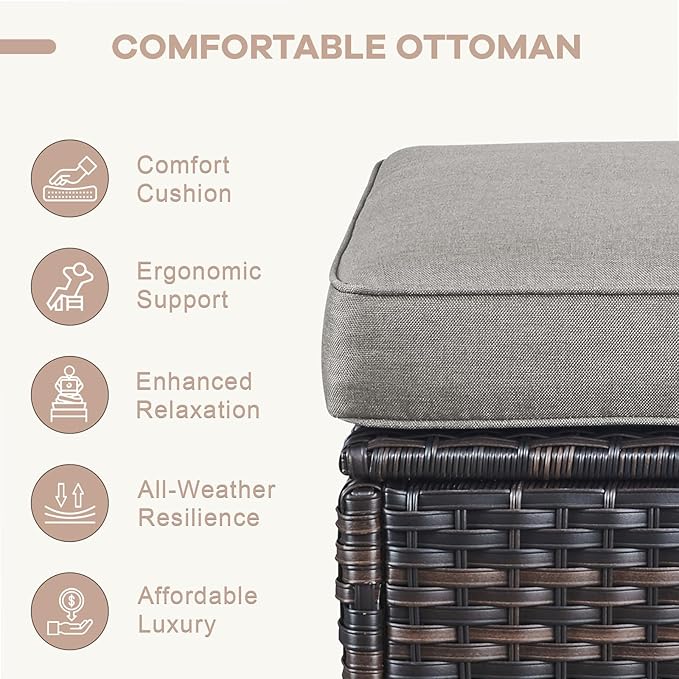 Swivel Patio Chairs sofa Set of 9 with 6" Thick Cushion - Wicker Outdoor Swivel Rocker Patio Chair ,Sofa/Glass coffee table, High Back Comfortable Outdoor Glider Chairs -Brown Wicker | Gery Cushions