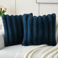 FUTEI Navy Blue Decorative Throw Pillow Covers 24x24 Inch Set of 2, Square Soft Faux Rabbit Fur Thick Striped European Cushion Covers,Winter Home Decor for Couch Bed Living Room