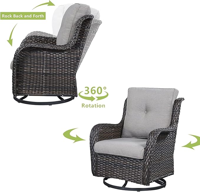 HUMMUH 9 Piece Patio Furniture PE Wikcer Outdoor Furniture Set with Sectional Sofa Swivel Patio Chairs Ottomans and Glass Coffee Table for Yard,Garden,Lawn