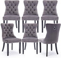 Velvet Upholstered Dining Chairs Set of 6, Modern Style Kitchen Side Chairs with Nailhead Trim and Wood Legs,Metal Pulling Ring for Dining Room Living Room(Grey,Set of 6)