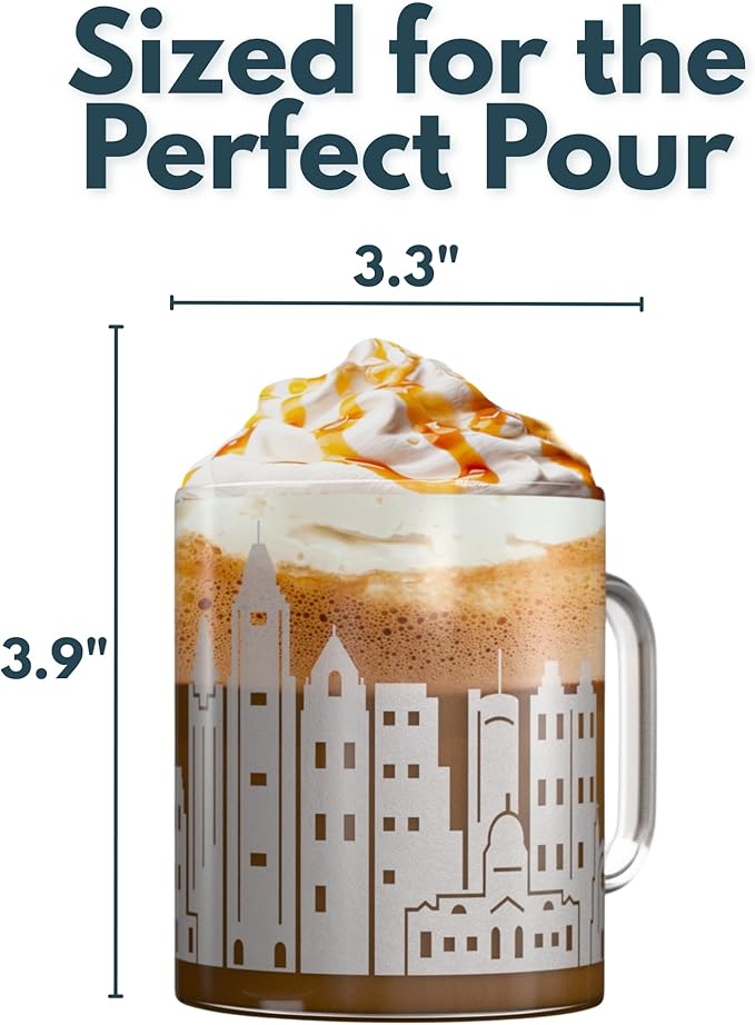 Greenline Goods – Atlanta, GA Skyline Glass Coffee Mugs (Set of 2), 15 oz – Etched Wrap Design