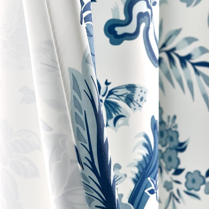 Lush Decor Dolores Light Filtering Window Panels, Pair, 52" W x 108" L, Blue - Floral Curtains for Bedroom - Vintage Curtains - Coquette Room Decor