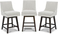 CHITA Counter Height Swivel Bar Stools Set of 3, FSC Certified Upholstered Fabric Barstool Chairs with Back, 26.8" H Seat Height, Fabric in Ivory