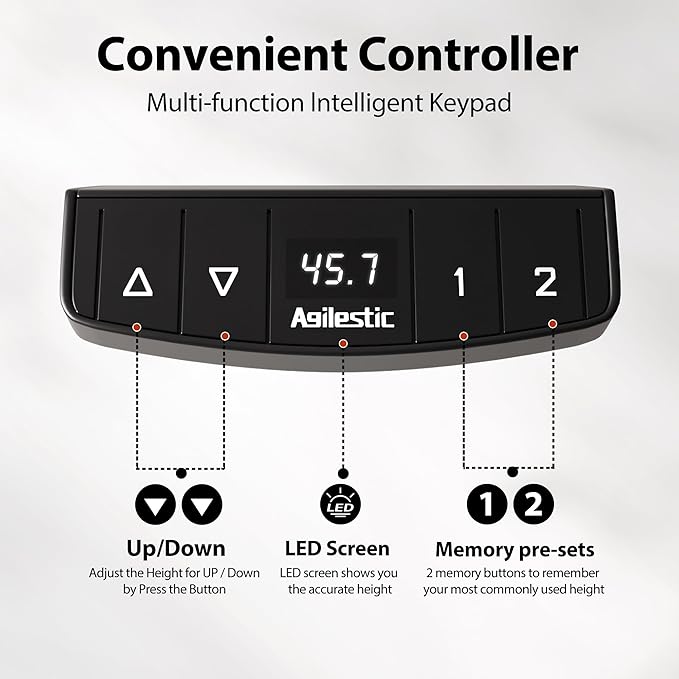 Agilestic Electric Standing Desk with 2 Drawers and Keyboard Tray, 55 x 24 Inches Ergonomic Adjustable Height Desk with Storage, Sit Stand up Desk Computer Workstation, White