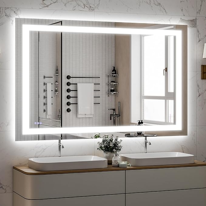 VooBang Large LED Bathroom Mirror 30 x 55 inches - 3 Adjustable Lighting Modes Lighted Smart Bathroom Vanity Mirror, Anti-Fog, Memory Function, Tempered Glass, Wall Mounted Horizontally Vertically