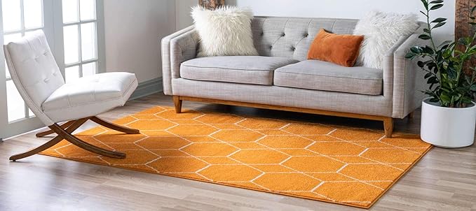 Unique Loom Trellis Frieze Collection Area Rug - Geometric (9' x 12' 2", Orange/ Ivory)