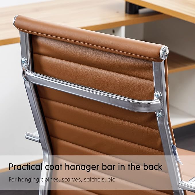 Home Office Chair Ribbed, Modern Leather Conference Waiting Room Chairs,Ergonomic Office Desk Chair, High Back Executive Computer Chair, Adjustable Swivel Chair with Arms (Brown)