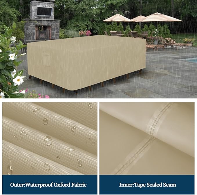 Easy-Going Rectangle Patio Furniture Cover Waterproof Outdoor Dining Table and Chair Cover Anti-UV Outside Sectional Sofa Set Covers (88"L x 58"W x 28"H, Camel)