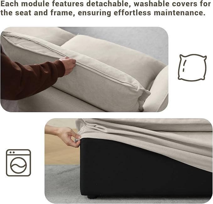 146” Oversized Modular Sectional Sofa, Comfy Down Fill Cloud Couch with Detachable Cover, U Shaped Sectional Couches for Living Room, 4 Seater Modular Couch with 2 Ottomans, Light Gray