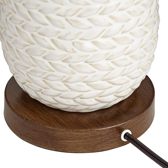 Possini Euro Design Kingston Mid-Century Modern Table Lamp with USB Charging Port 32.75" Tall White Ceramic Taupe Fabric Drum Shade for Living Room Bedroom House Bedside Nightstand Home Office