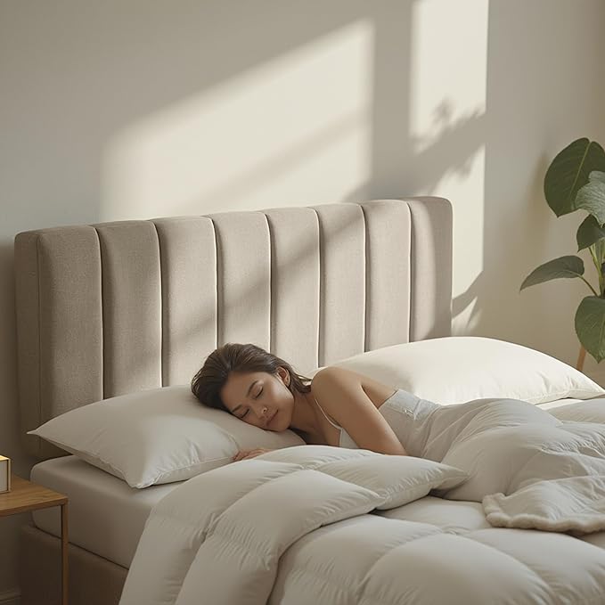 Nestl Upholstered Twin Headboard - Easy Assemble Channel Stitched Headboard Twin Size - Wall Mounted Headboards with 3D Soundproof Wall Panels Peel & Stick Floating Headboards, Beige