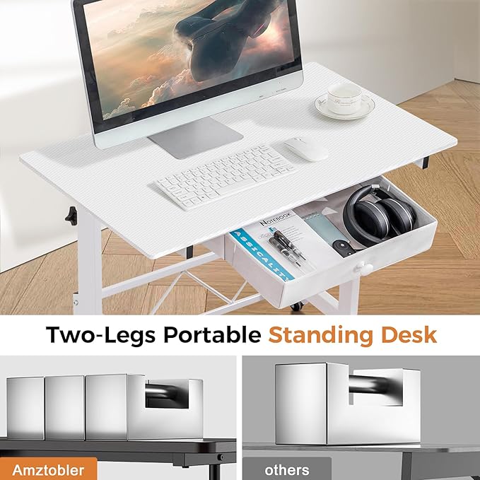 COMHOMA Small Standing Desk Adjustable Height Small Computer Desk Mobile Portable Rolling Laptop Table with Wheels 32" Computer Workstation Sit Stand Desks Portable Standing Table Treadmill desks