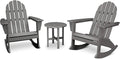 POLYWOOD Vineyard 3-Piece Adirondack Rocking Chair Set, Outdoor Patio Furniture with Side Table, Recycled Plastic, Fade-Proof Front Porch Rockers for Adults, Slate Grey