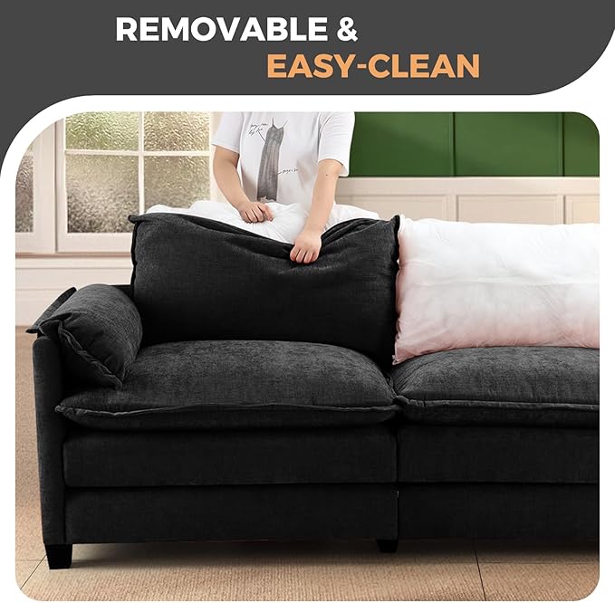 ELUCHANG Oversized 116" Modular Sectional Sofa, Comfy Cloud Couch, U Shaped Deep Seat Sofa Couches for Living Room, 5-Seater Modern Sofa with Movable Ottoman, DIY Combination - Chenille Black