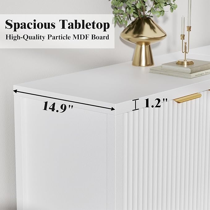 Sideboard Buffet Cabinet Set of 2, 31" Fluted Storage Cabinet with 2 Doors and Adjustable Shelves, Modern Sideboard Console Table for Living Room,Entryway,Dinning Room,Kitchen-White