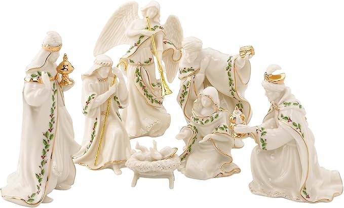 Lenox Figurine, 7-Piece Mini Nativity Set, Made Of Porcelain with 24K Gold Accent, Christmas Decoration, Christmas Decor Indoor, Winter Decor for Home, Table Decoration (Ivory, 7 Piece, 4-Inch Height)