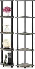 Furinno TURN-N-TUBE Corner Shelf Set of 2, 5-Tier Corner Bookshelf, Open Storage Shelves, for Organization and Storage, Living Room, Home Office, Garage, French Oak