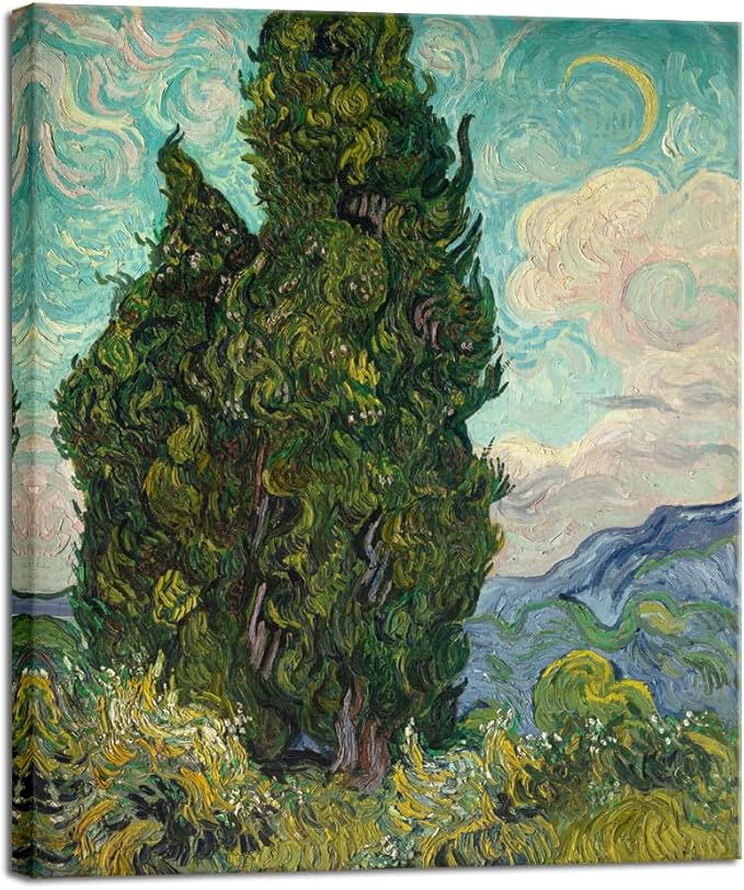 Wieco Art Cypresses by Van Gogh Classic Canvas Prints Wall Art Famous Oil Paintings Green Tree Picture Ready to Hang for Home Decorations Modern Abstract Forest Landscape Artwork