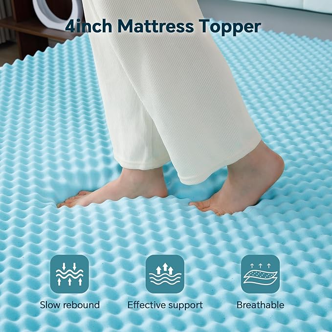 4 Inch Memory Foam Mattress Topper Medium XL Size - Dual Layer 3 Inch Cooling Gel Memory Pad and 1 Inch Pillow Top Mattress Cover for Back Pain - 39" x 70" x 4"