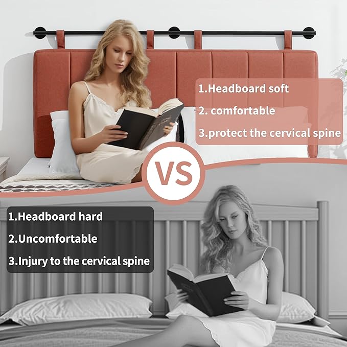 UEV King Headboard Only, Wall Mounted Hanging Upholstered Bed Head Board, Modern Vertical Channel Design of Fine Linen, Elegant Orange Fluted Headboard for Bedroom (Orange, King Size)