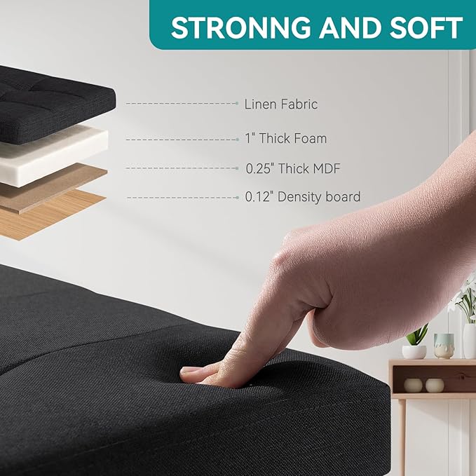 BRIAN & DANY Ottoman with Storage, Small Storage Ottoman for Dorm, Linen Folding Ottoman Foot Stool with Legs for Living Room and Bedroom, 15"x15"x15" - Black