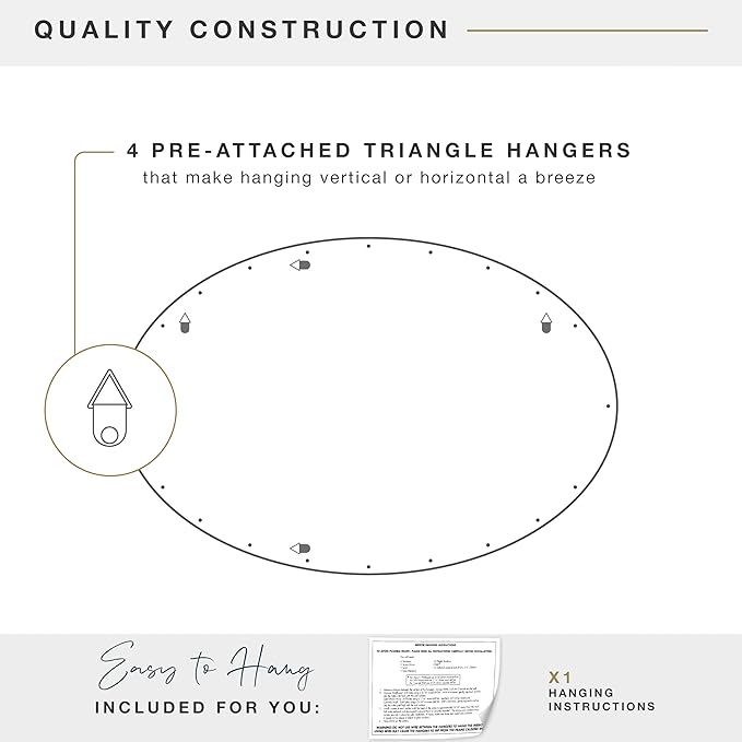 MCS 21x31 Large Wall Mirror, Classic Nickel Oval Mirror, Vertical & Horizontal Wall Hanging Mirror for Bathroom, Bedroom & Livingroom