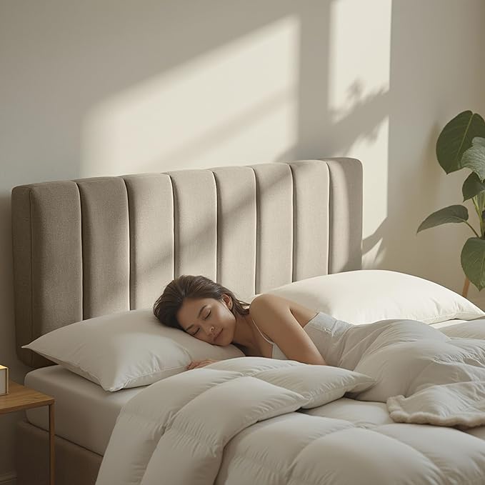 Nestl Upholstered King Headboard - Easy Assemble Channel Stitched Headboard King Size Bed - Wall Mounted Headboards with 3D Soundproof Wall Panels Peel & Stick Floating Headboards, Linen