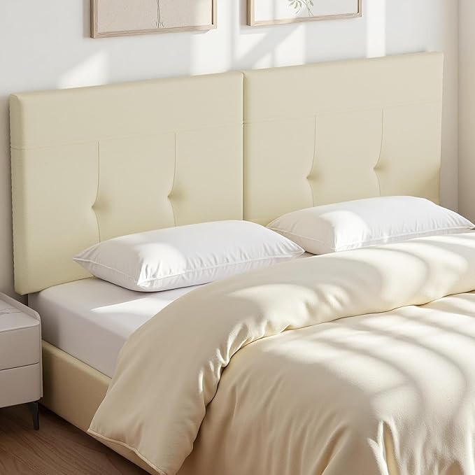 Upholstered King Size Headboard, Headboard King with Sturdy Metal Legs, Tufted Upholstery Design Bed Headboards with Adjustable Width & Height (Beige)