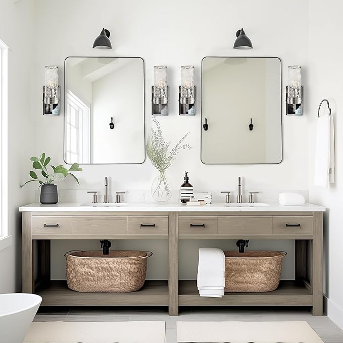 ANDY STAR Wall Mirror Brushed Nickel for Bathroom, 24x36x1 Rounded Rectangle Mirror with Stainless Steel Silver Metal Frame, Modern Bathroom Vanity Mirror