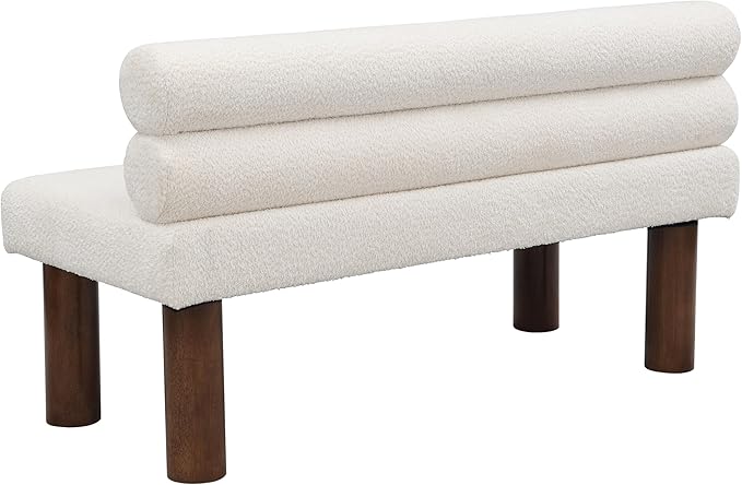 Christopher Knight Home Wally Boucle Upholstered Dining Bench, Modern Large Dining Room Chair, Entryway Ottoman Bench, Bedroom End of Bed Seating, Armless Desing and Wooden Frame, Milky White+Brown
