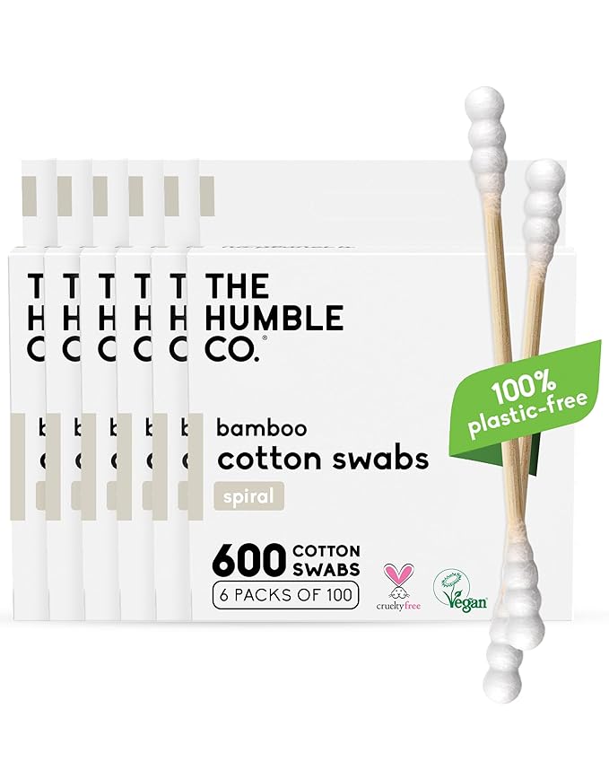 The Humble Co Bamboo Cotton Swabs with Spiral Design, 600 Count - Cotton Buds for Ears, Makeup, Baby Care & Cleaning - Personal Hygiene Essentials & Toiletries - Daily Products for Travel & Home