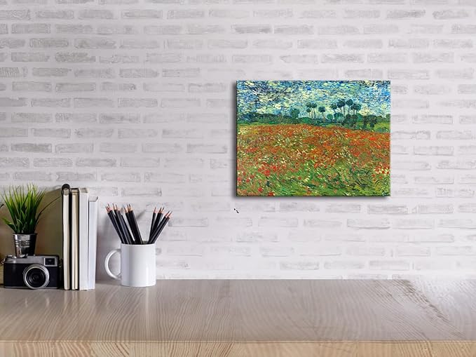 Wieco Art Poppy Field June 1890 Canvas Print of Vincent Van Gogh Wall Art Paintings Reproduction Field Pictures Artwork for Wall Decor and Home Decorations