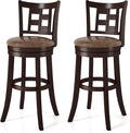 COSTWAY Set of 2 Bar Stools, 30” Swivel Bar Chairs with Footrest, Rubber Wood Frame & Lattice Backrest, Leathaire Bar Height Stools for Kitchen Island (2, 30”)