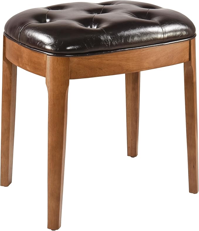 MODERION Vanity Stool Bench with Upholstered, Modern Luxury Wood Stool ,Ottoman Shoe Bench for Living Room, Vanity, Entryway, 19.3"L x 14.9"W x 19.3"H Easy Assembly, Beeswax Leg & Dark Brown FD-HNY-DB