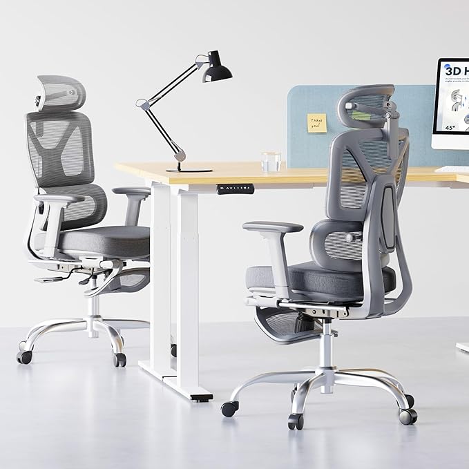 FLEXISPOT ErgoX Premium Ergonomic Office Chair with Footrest- Adjustable 3D Armrests, Dynamic Lumbar Support, Recline & Tilt Function, Mesh Seat, for Home & Office Use,Foam Grey