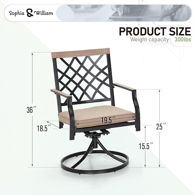 Sophia & William Outdoor Swivel Metal Chairs Set of 6, Patio Dining Chairs with Cushions, Strong Capacity Furniture Set for Garden Backyard Support 300lbs