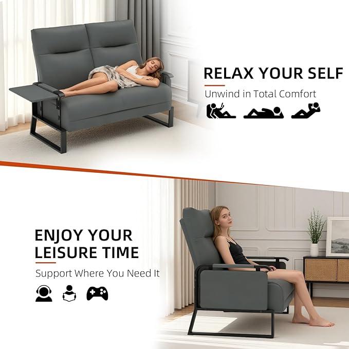 Modular Cloud Sectional Couches for Living Room, Faux Leather Loveseat & Accent Chairs Set of 2, Upholstered Sectional Sofa Set for Office, Gray