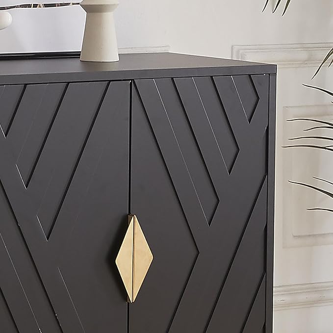 Sideboard Buffet Cabinets with Storage, 47.2" Mid-Century Modern Storage Cabinets with Adjustable Shelves, Relief 4 Doors Accent Cabinets, Wood Console Cabinet for Dining Living Room, Entryway, Black