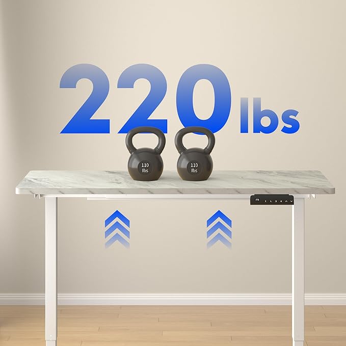 FLEXISPOT E3 Dual Motor Electric Standing Desk 48x30 Inch Whole-Piece Board Height Adjustable Electric Sit Stand Desk (White Frame + Marble Grey Desktop, 2 Packages)