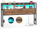 Unikito Headboard for King Size Bed with Storage Shelf, Head Board with 3 Outlets and 2 USB Ports, Headboards with RGB LED Light, Height Adjustable, Sturdy and Stable, Easy Assembly, Rustic Brown