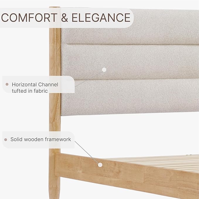 Wood Bed Frame with Headboard Upholstered Platform Mattress Foundation,Strong Wooden Slat Support,No Box Spring Needed