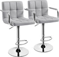 Yaheetech Bar Stools Set of 2, PU Leather Adjustable Swivel Barstools, Hydraulic Kitchen Counter Height Bar Chairs with Armrest and Back for Kitchen, Dining Room, Light Grey