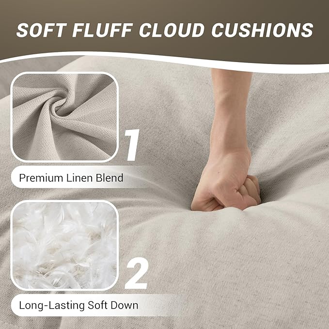 114” Oversized Modular Sectional Sofa, Comfy Down Fill Cloud Couch with Washable Cover, L Shaped 3 Seater Modular Couch with Ottoman, Convertible Sectional Couches for Living Room, Light Gray