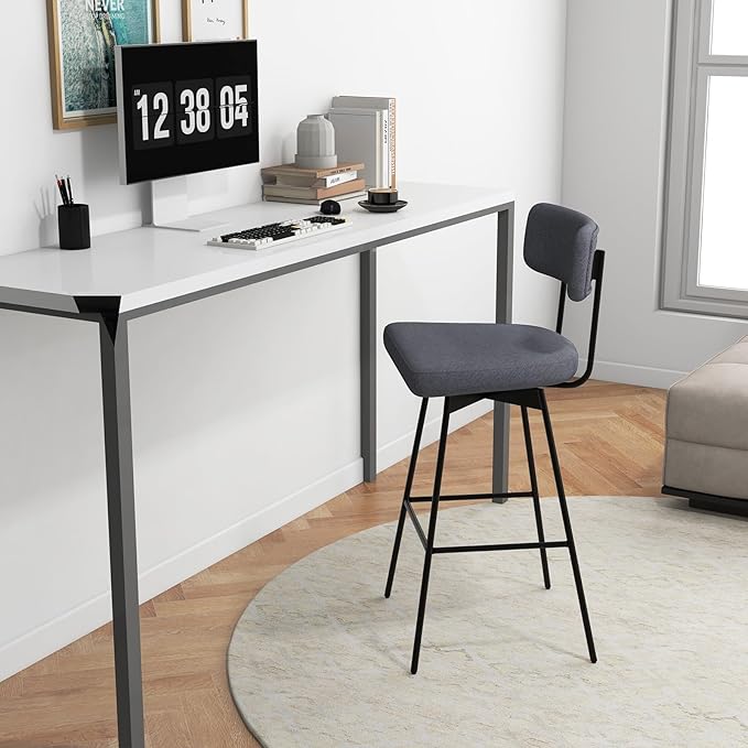 COSTWAY Bar Stools Set of 4, 29” Upholstered Bar Height Chairs with Back, 360° Swivel Dining Chairs with Heavy-Duty Metal Legs and Footrests, for Kitchen Island, Dining Room, Bar (4, Grey)