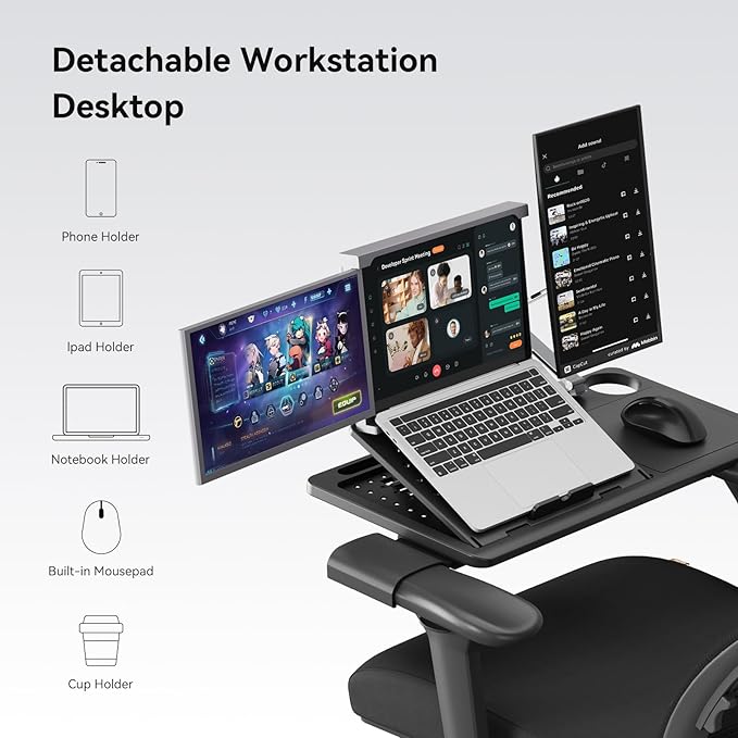 Newtral Ergonomic Office Chair with Fully Adaptive Lumbar Support, 136°Tilt Function, Computer Desk Chair with Soft 4D Armrest, Adjustable Headrest (Upgrade with Laptop Tray, Black)