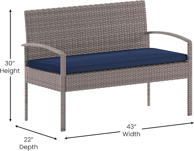 Flash Furniture Aransas Series 4 Piece Gray Patio Set with Steel Frame and Navy Cushions