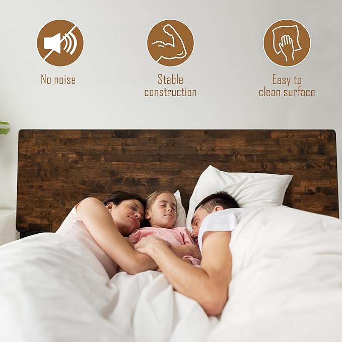 Acacia Serenity King Size Bed Frame, King Bed Frame with Headboard 800 lbs Capacity Natural Wood Bed All Mattress Support & No Box Spring Needed, Wood Slats Support Wooden BedFrame King, Walnut