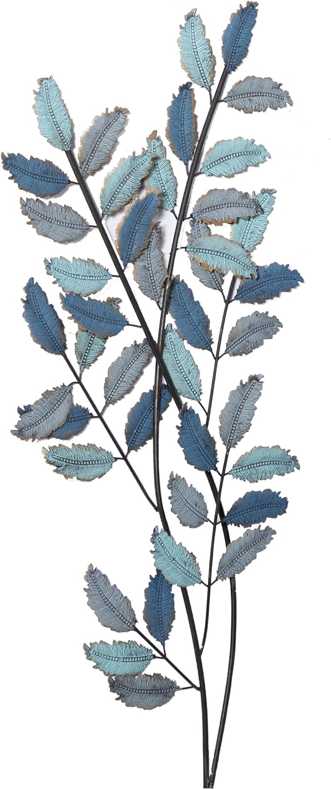 Deco 79 Metal Leaf Home Wall Decor Wall Sculpture with Gold Accents, Wall Art 15" x 1" x 32", Blue