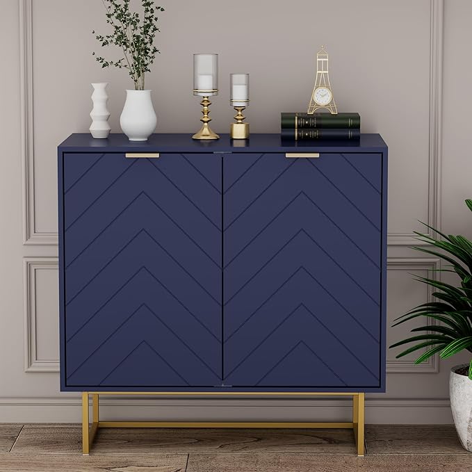 Scurrty 31.5'' Sideboard Buffet Cabinet with Storage, Navy Blue Accent Cabinet with Doors & Adjustable Shelf for Living Room & Kitchen (2 Doors)